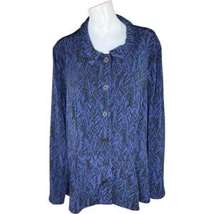 GRAVER Susan Graver Printed LK Fusion Button-Front Jacket Blue DIamond 3X